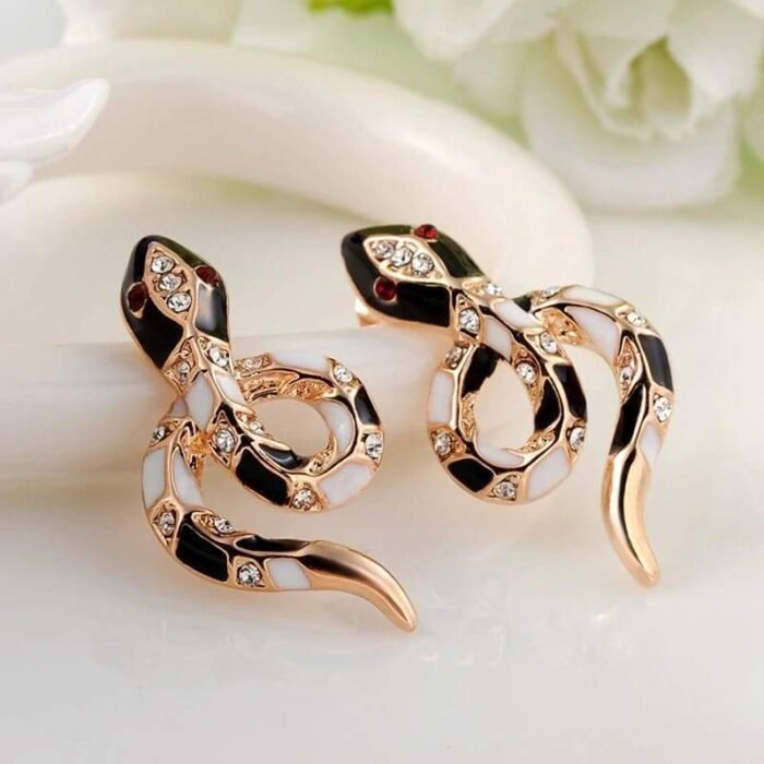 women Ruby Black and Gold Snake Earrings