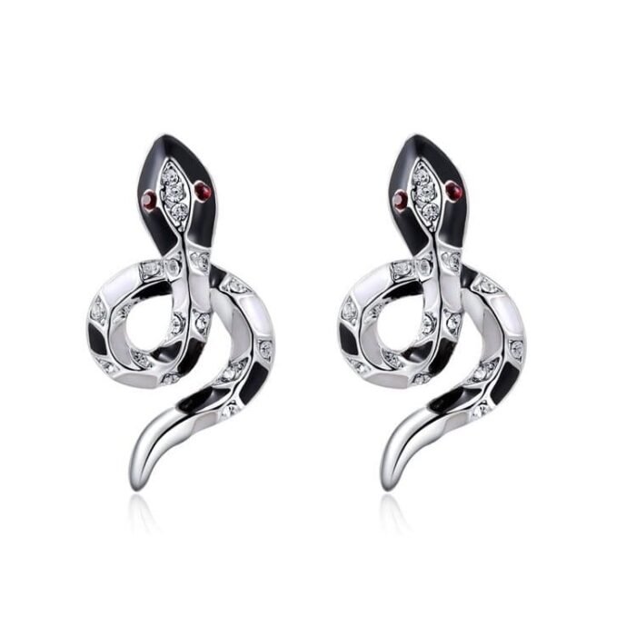 Ruby Black and Silver Snake Earrings