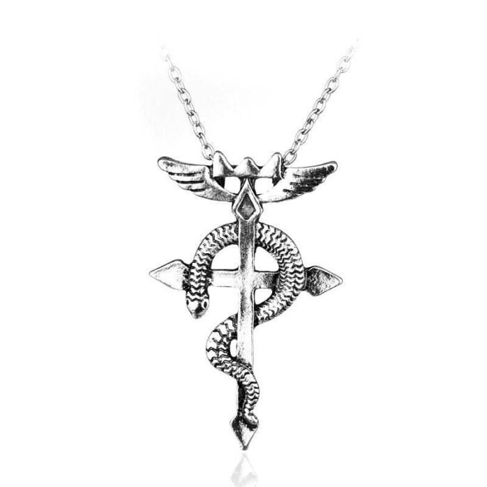 Silver Christian Cross Snake Necklace