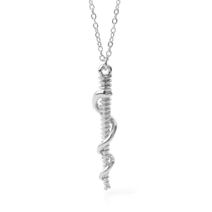 Silver Snake Caduceus Necklace