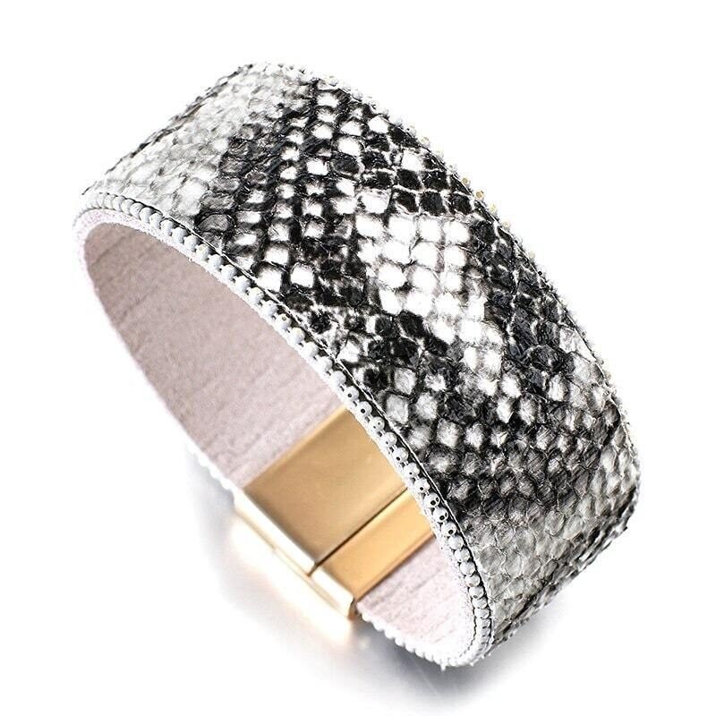 Silver Snakeskin Leather Bracelet