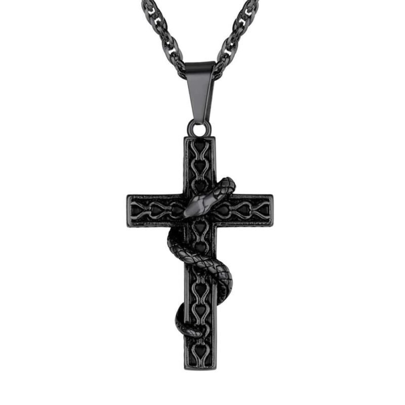 Black Snake Cross Pendant Necklace