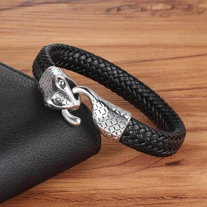 black Snake Leather Bracelet