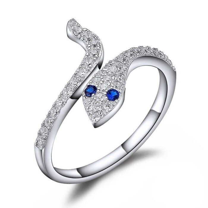Blue-Eyed Snake Ring Silver