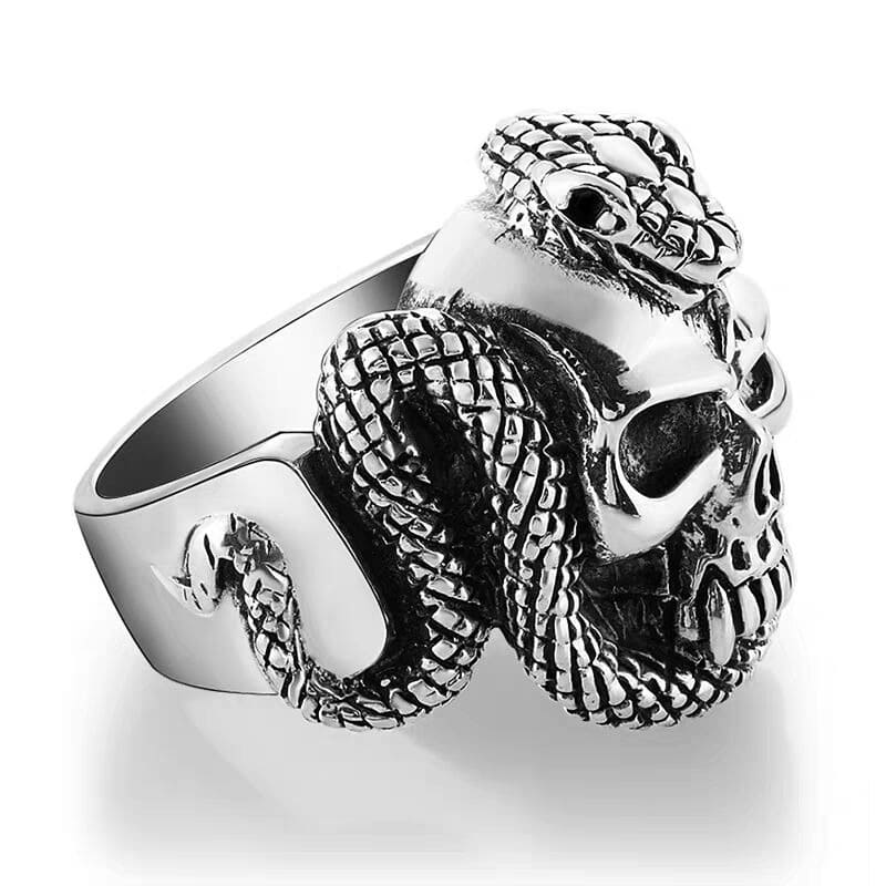 Silver Snake Skull Ring