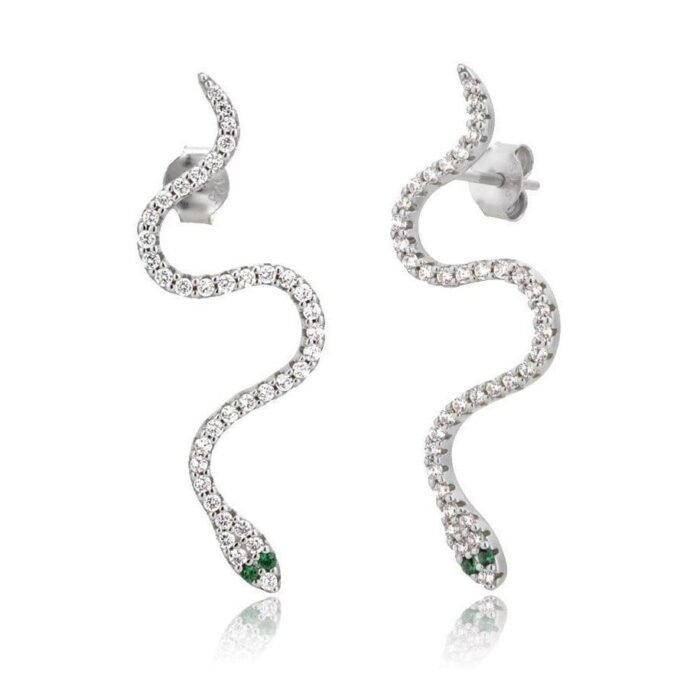 Diamond Snake Stud Earrings Silver