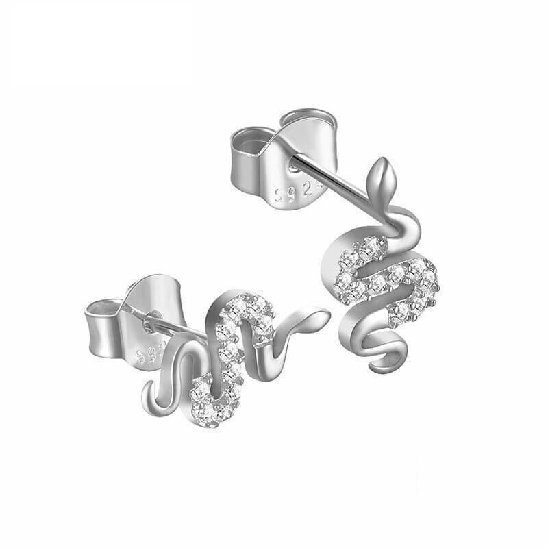 Diamond Sterling Silver Snake Stud Earrings
