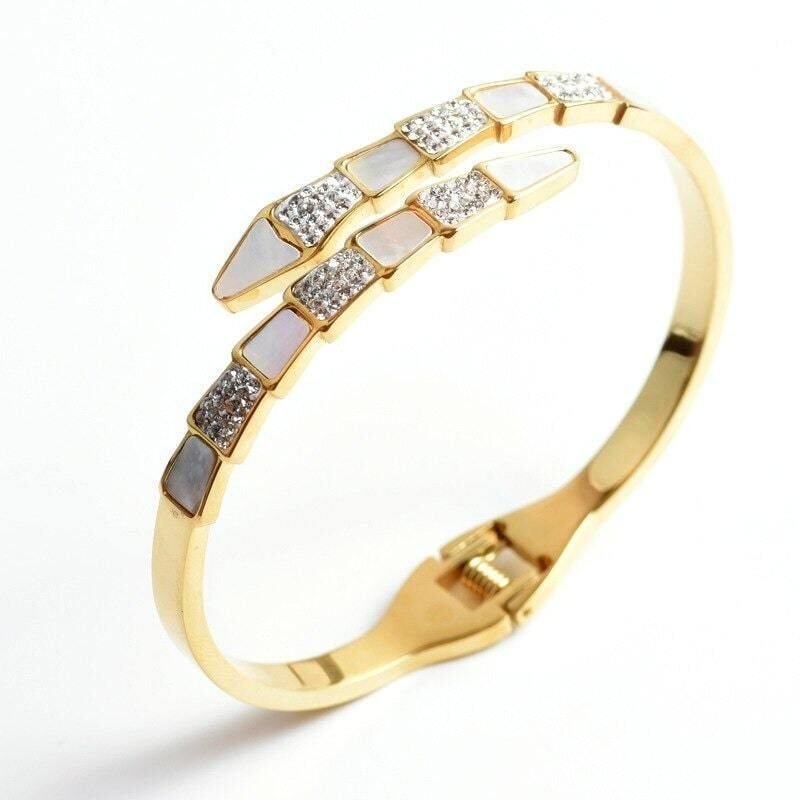 Thin Diamond Gold Snake Bracelet