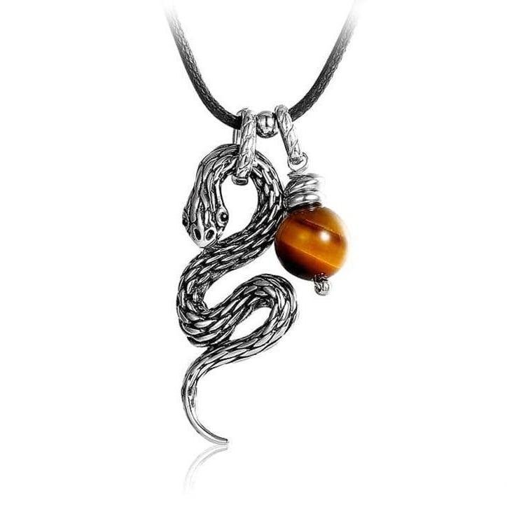 Tiger-Eye Stone Snake Necklace