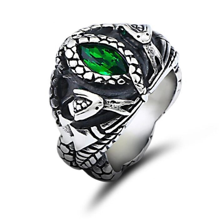 Green Viking Snake Signet Ring