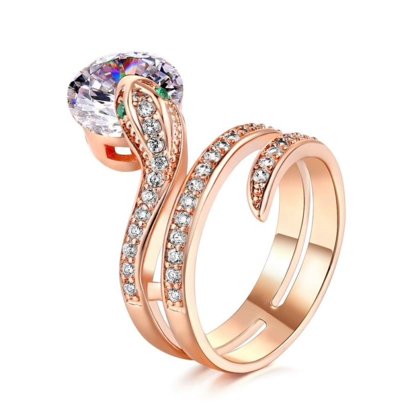 White Diamond Rose Gold Snake Ring