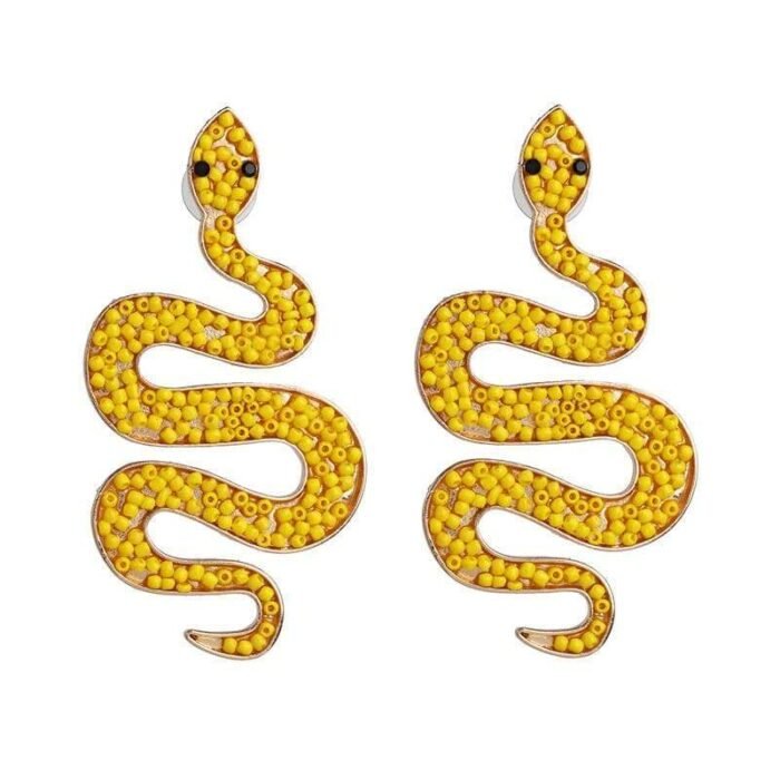 Yellow Beaded Snake Earrings