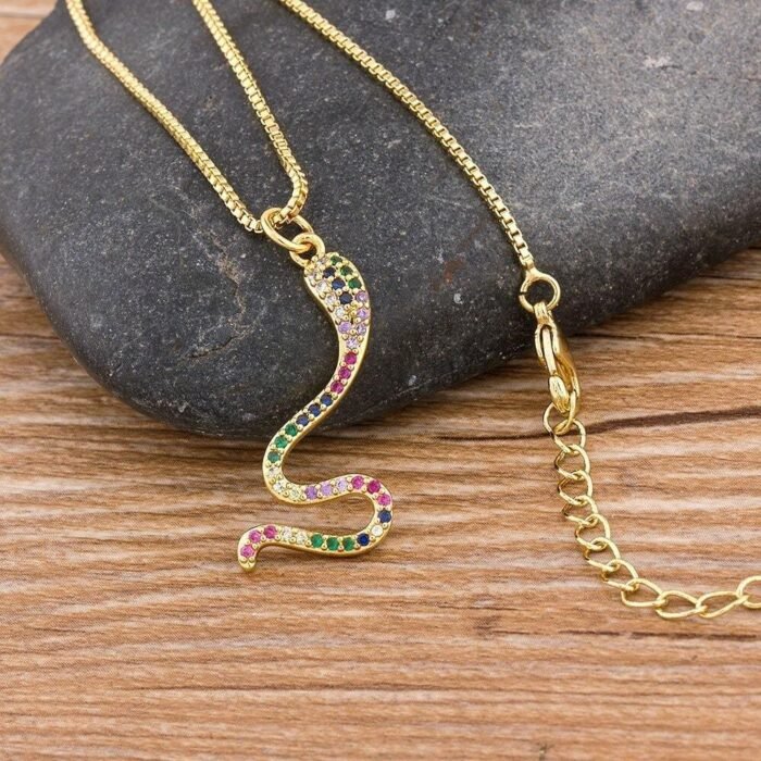 Gold Snake Necklace Multicolor Diamond